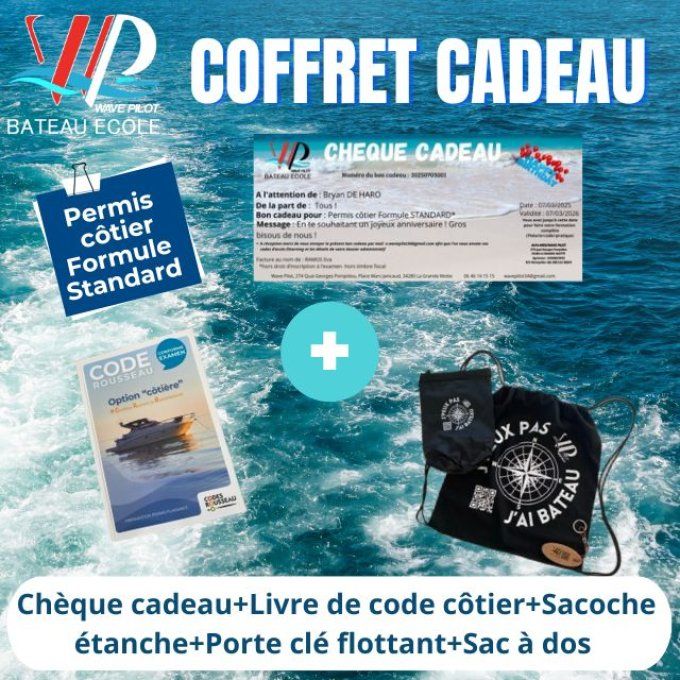 Cheque cadeau  à imprimer ou BOX Cadeau  Permis côtier Formule Standard  